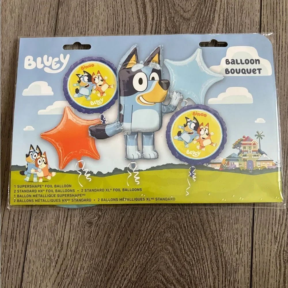 Bluey Happy Birthday Party Bingo Blue Heeler Dog Puppy 5 Piece Mylar Balloon